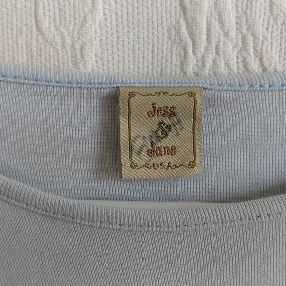 Jade & Jane Cat on Bike Top Whimsical Cottagecore Cat Lover Light Blue - Picture 4 of 8